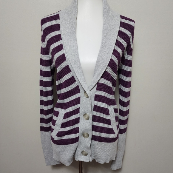 American Eagle plum gray waffle thermal cardigan size large - Picture 2 of 7